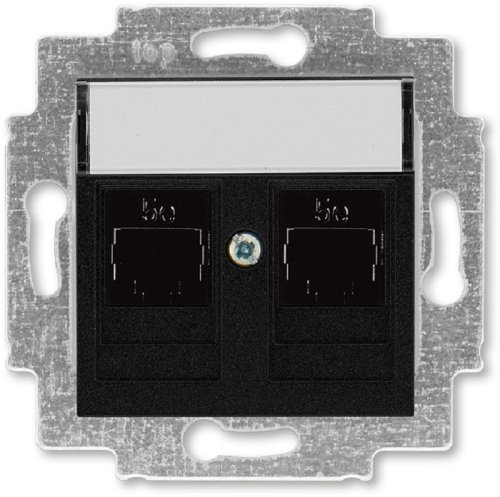Розетка компьютерная без рамки ABB EPJ Levit 2-м. RJ45+RJ45 5e антрацит картинка